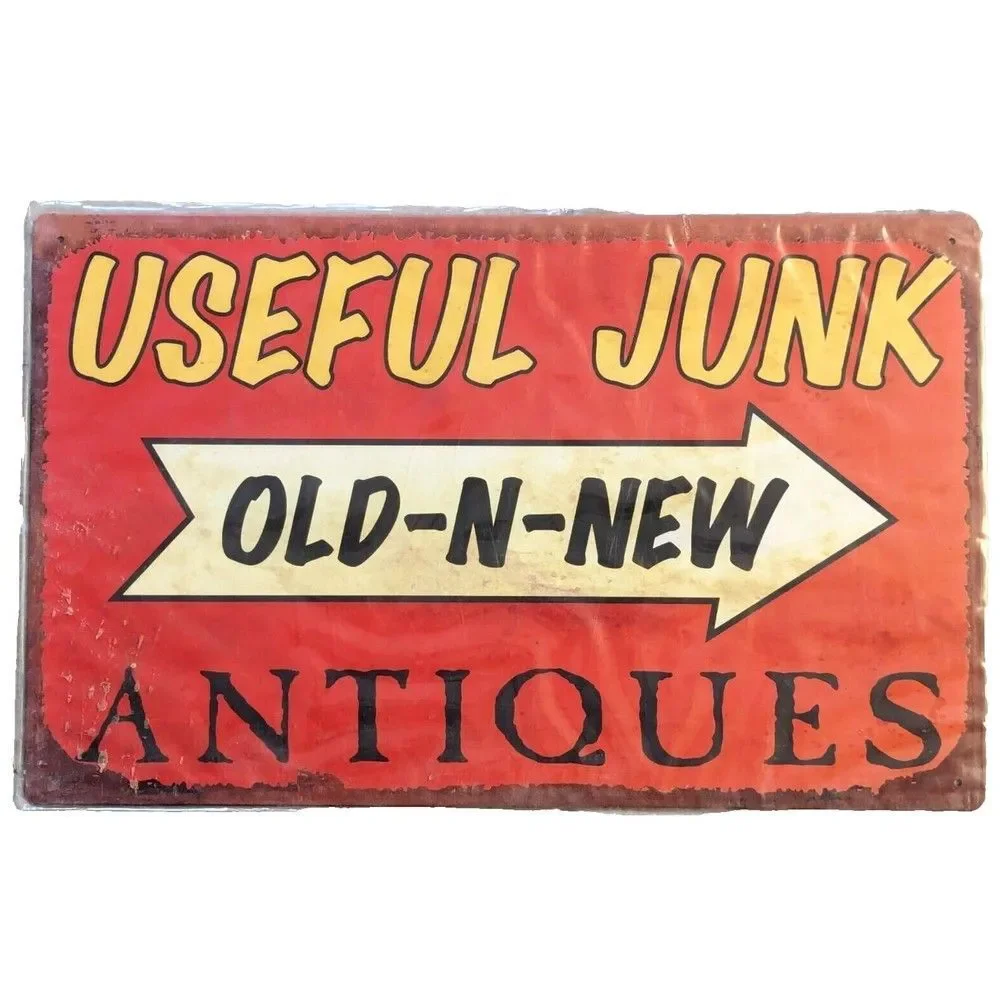 Useful Junk Old-N-New Antiques Retro Tin Sign 10 x 16-in Rustic Vintage Style